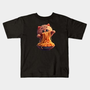 cute cat eating spaghetti Kids T-Shirt
